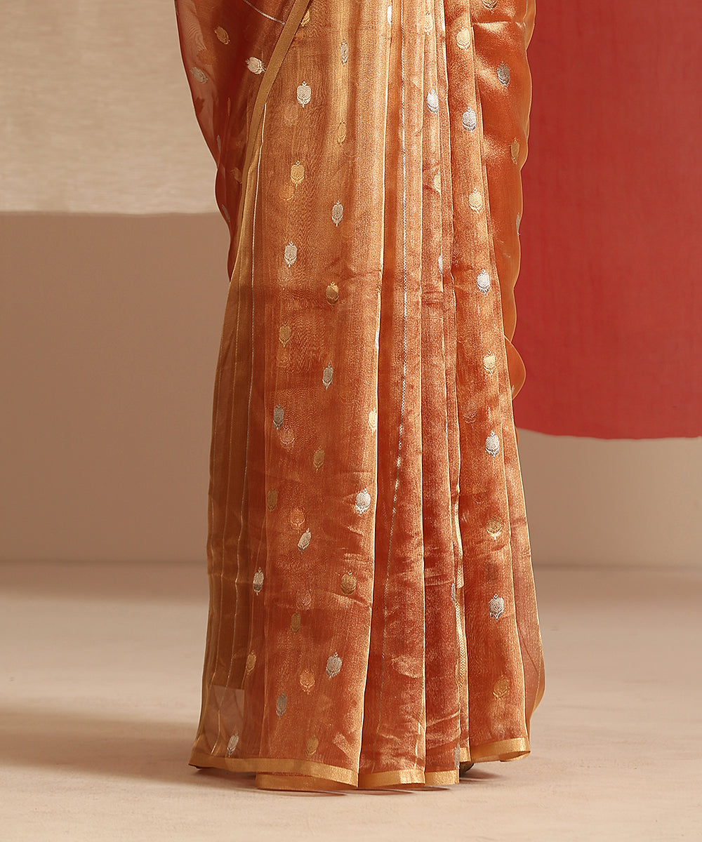 Rust_And_Gold_Handloom_Pure_Tissue_Silk_Banarasi_Saree_With_Gold_And_Silver_Zari_Boota_WeaverStory_04