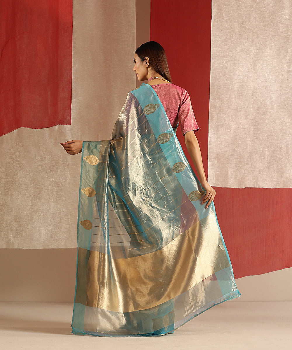 Handloom_Aqua_And_Gold_Pure_Tissue_Silk_Banarasi_Saree_With_Kadhwa_Boota_WeaverStory_03