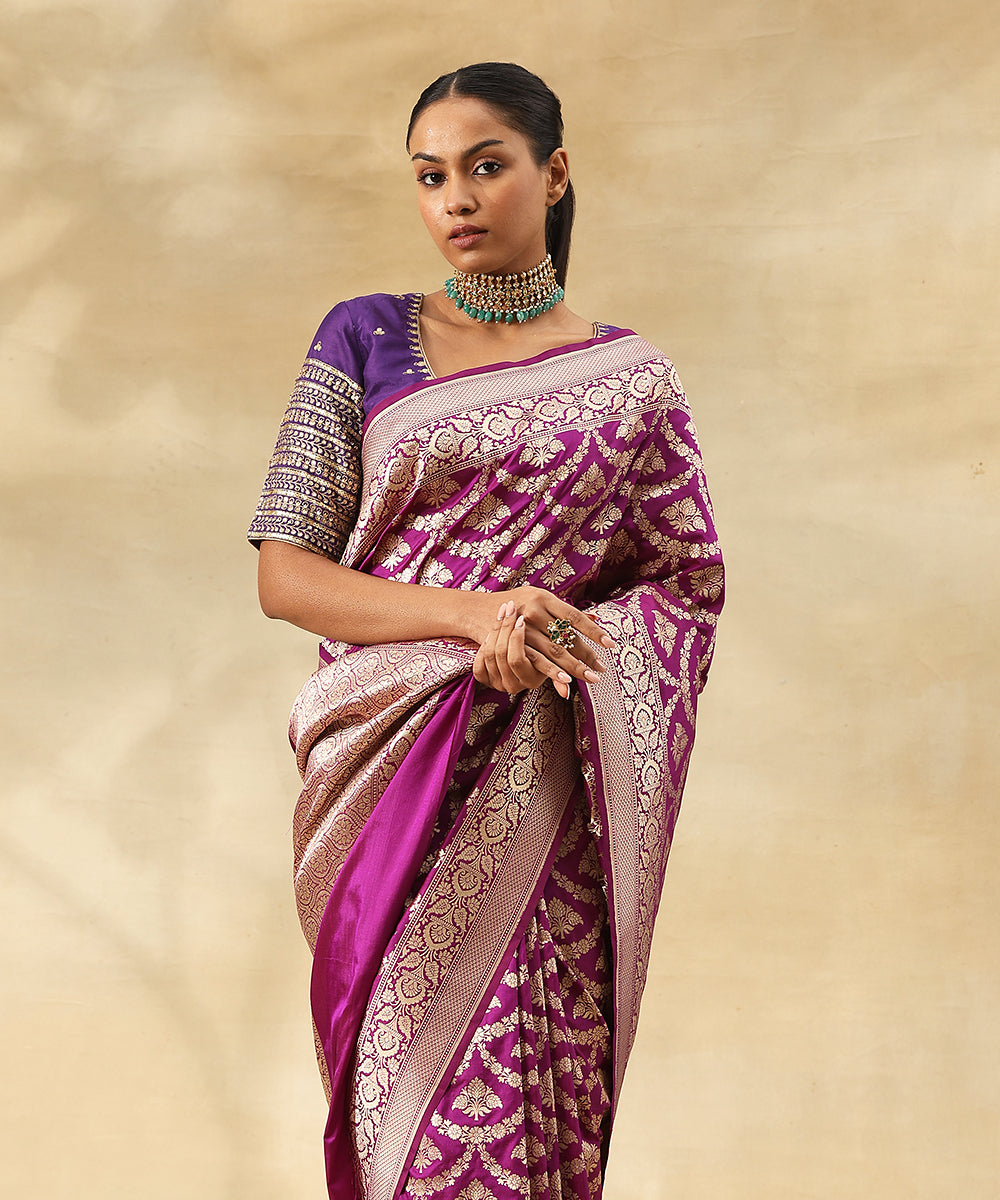 Purple_Pure_Katan_Silk_Handloom_Banarasi_Saree_With_All_Over_Zari_Jaal_In_Cutwork_Weave_WeaverStory_01