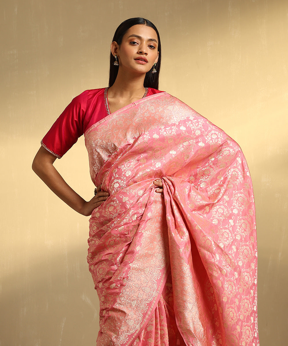 Rose_Pink_Handloom_Pure_Katan_Silk_Jangla_Banarasi_Saree_With_Tissue_Weft_Border_WeaverStory_02