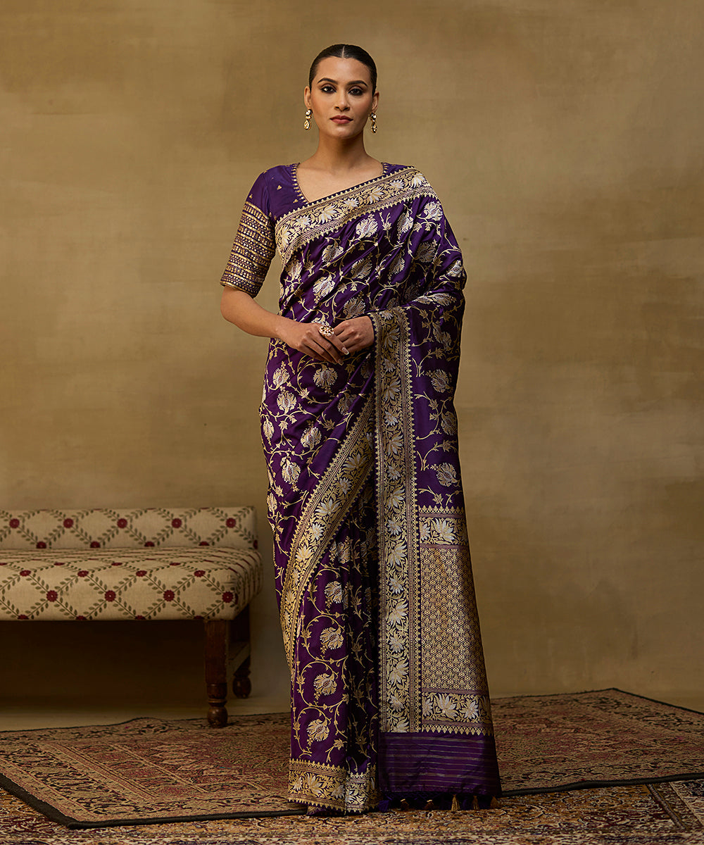 Handloom_Purple_Pure_Katan_Silk_Kadhwa_Banarasi_Saree_With_Gold_And_Silver_Zari_WeaverStory_02