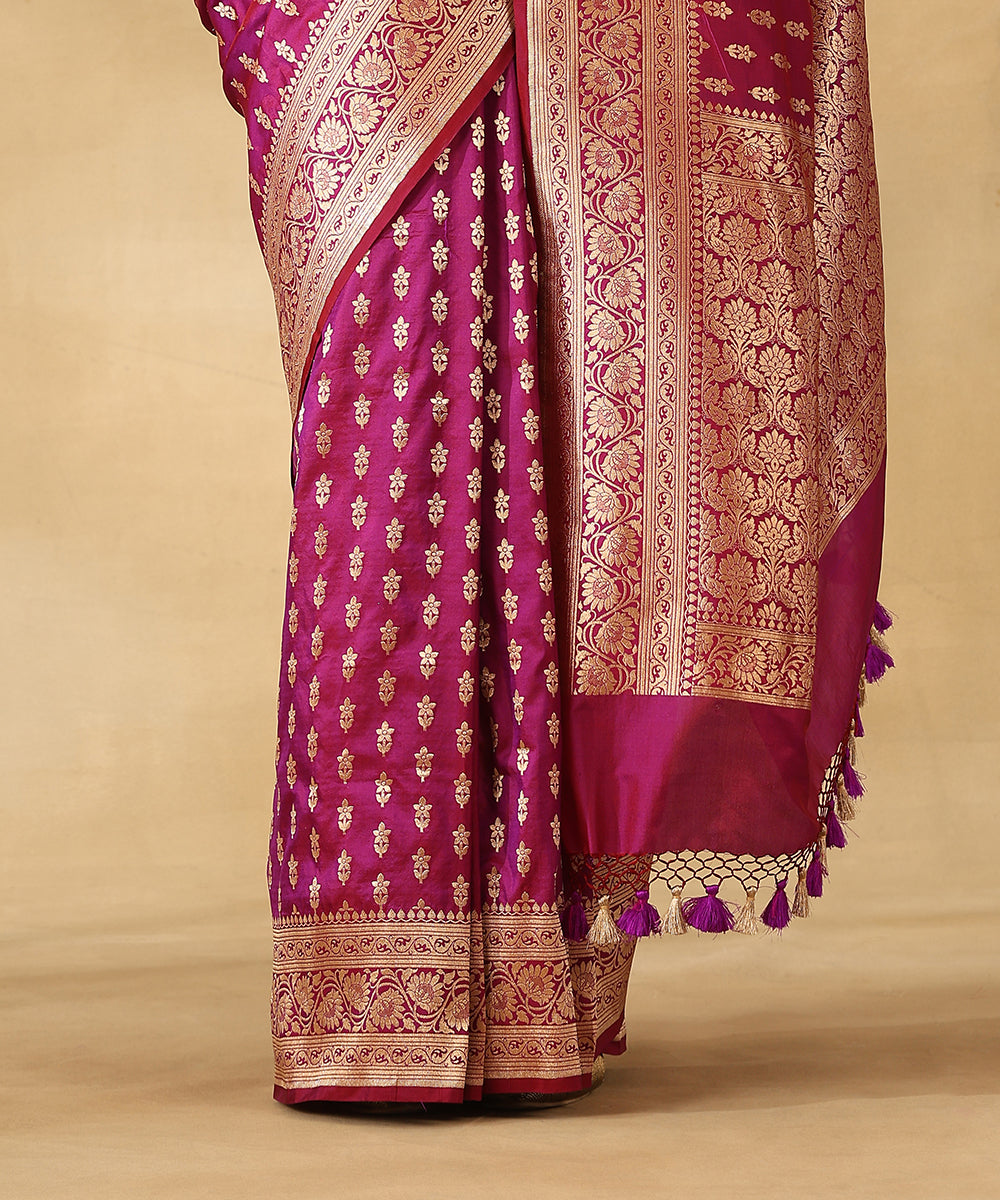 Handloom_Plum_Pure_Katan_Silk_Banarasi_Saree_With_Zari_Booti_In_Cutwork_Weave_WeaverStory_04