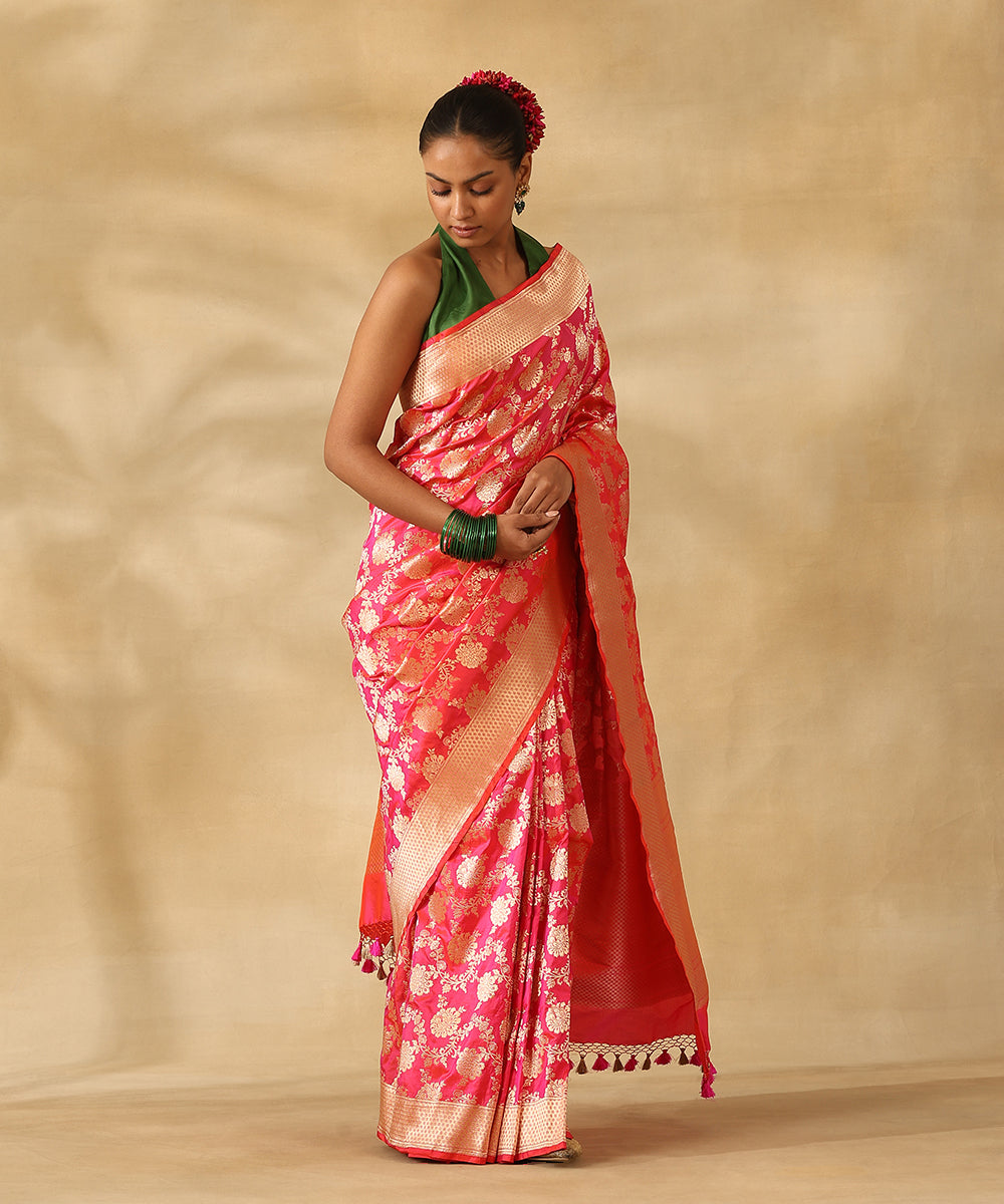 Handloom_Pink_And_Orange_Dual_Tone_Pure_Katan_Silk_Banarasi_Saree_With_Gold_Zari_Cutwork_Jaal_WeaverStory_02