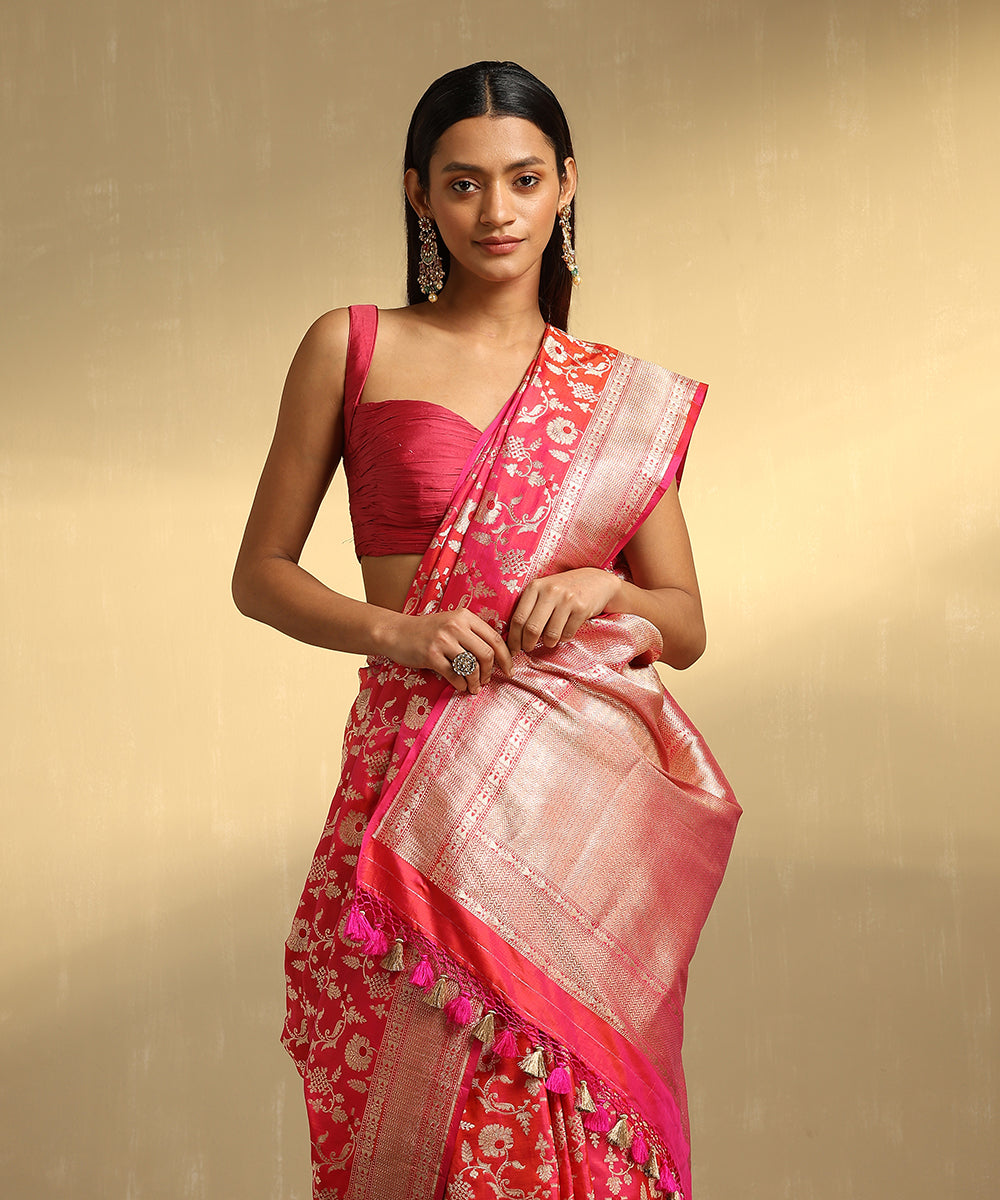 Hot_Pink_Handloom_Pure_Katan_Silk_Jangla_Banarasi_Saree_With_Red_Meenakari_WeaverStory_02