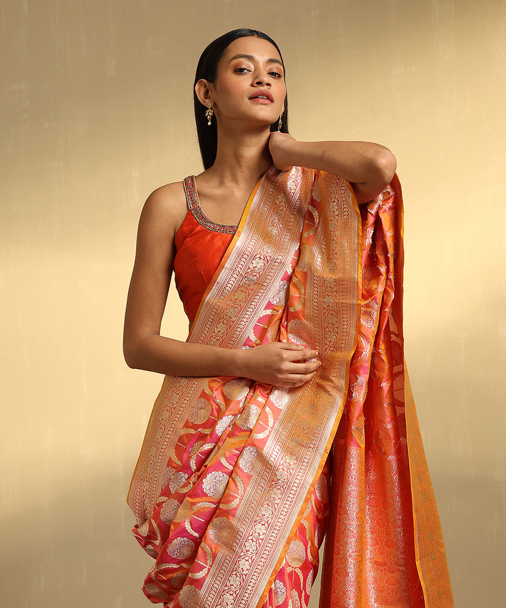Handloom_Peach_Dual_Tone_Pure_Katan_Silk_Banarasi_Saree_With_Jaal_WeaverStory_02