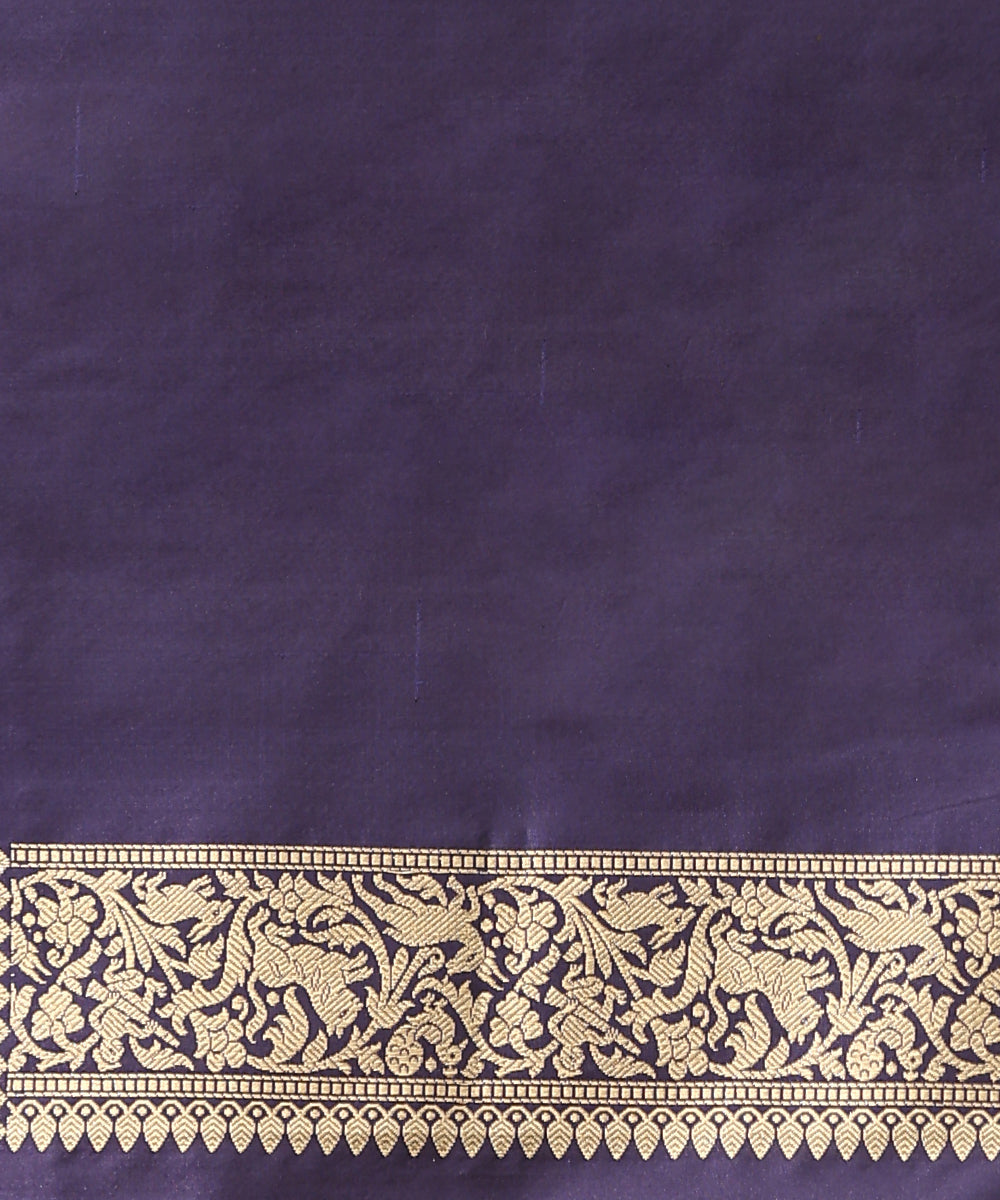 Handloom_Ink_Blue_Pure_Katan_Silk_Shikargah_Banarasi_Saree_With_Elephants_And_Peacocks_On_Border_WeaverStory_05