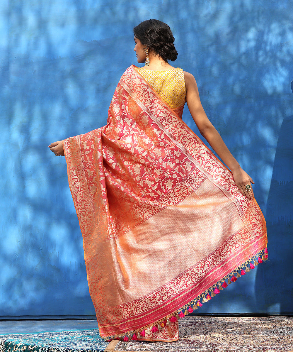 Handloom_Peach_Pure_Katan_Silk_Shikargah_Banarasi_Saree_With_Kadhwa_Jaal_WeaverStory_03
