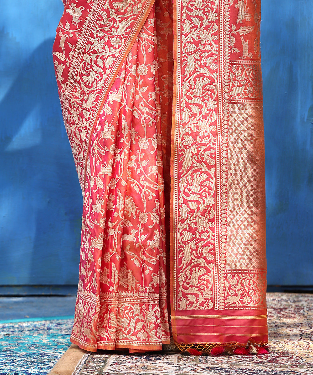 Handloom_Peach_Pure_Katan_Silk_Shikargah_Banarasi_Saree_With_Kadhwa_Jaal_WeaverStory_04