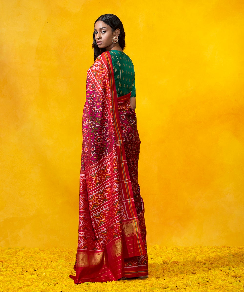 Handloom_Maroon_Single_Ikat_Mulberry_Silk_Patola_Saree_with_Red_Border_WeaverStory_03