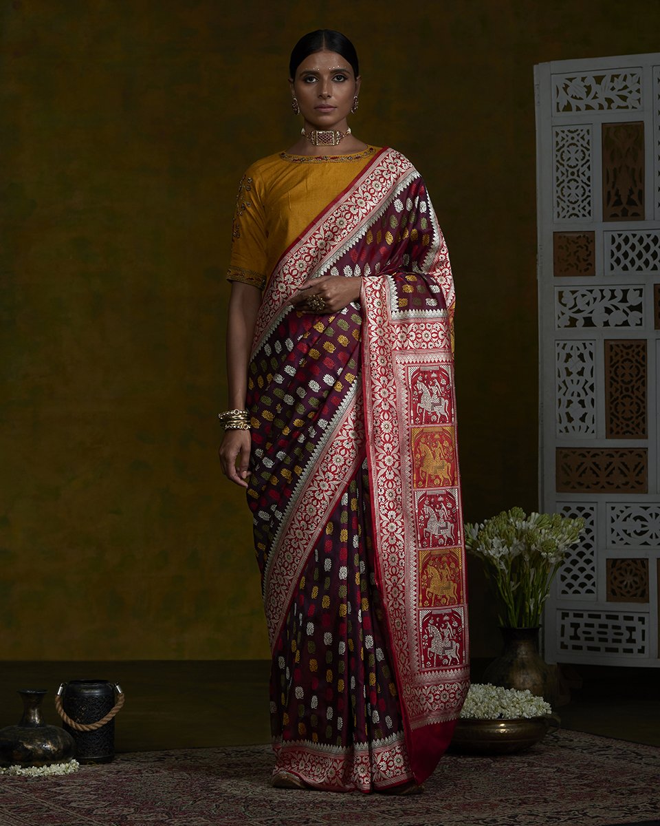 Handloom_Coke_Brown_Baluchari_Saree_with_Red_Pallu_and_Border_WeaverStory_02