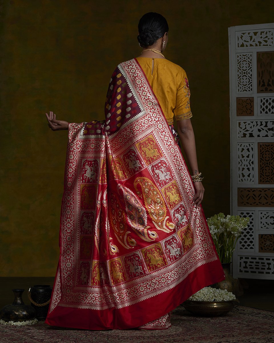 Handloom_Coke_Brown_Baluchari_Saree_with_Red_Pallu_and_Border_WeaverStory_03
