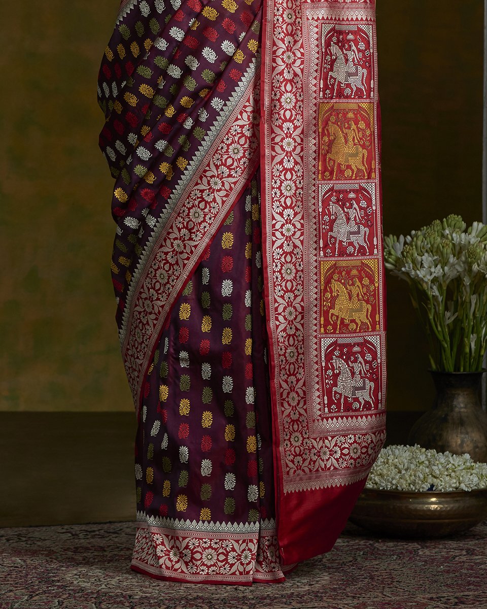 Handloom_Coke_Brown_Baluchari_Saree_with_Red_Pallu_and_Border_WeaverStory_04