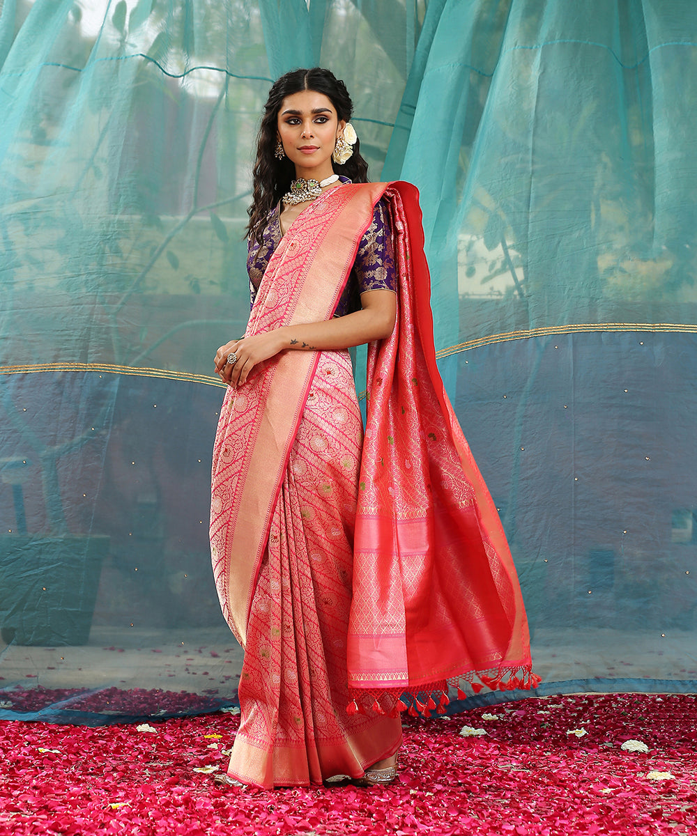 Handloom_Pink_and_Orange_Pure_Katan_Silk_Kimkhab_Banarasi_Saree_with_Aada_Jaal_WeaverStory_02
