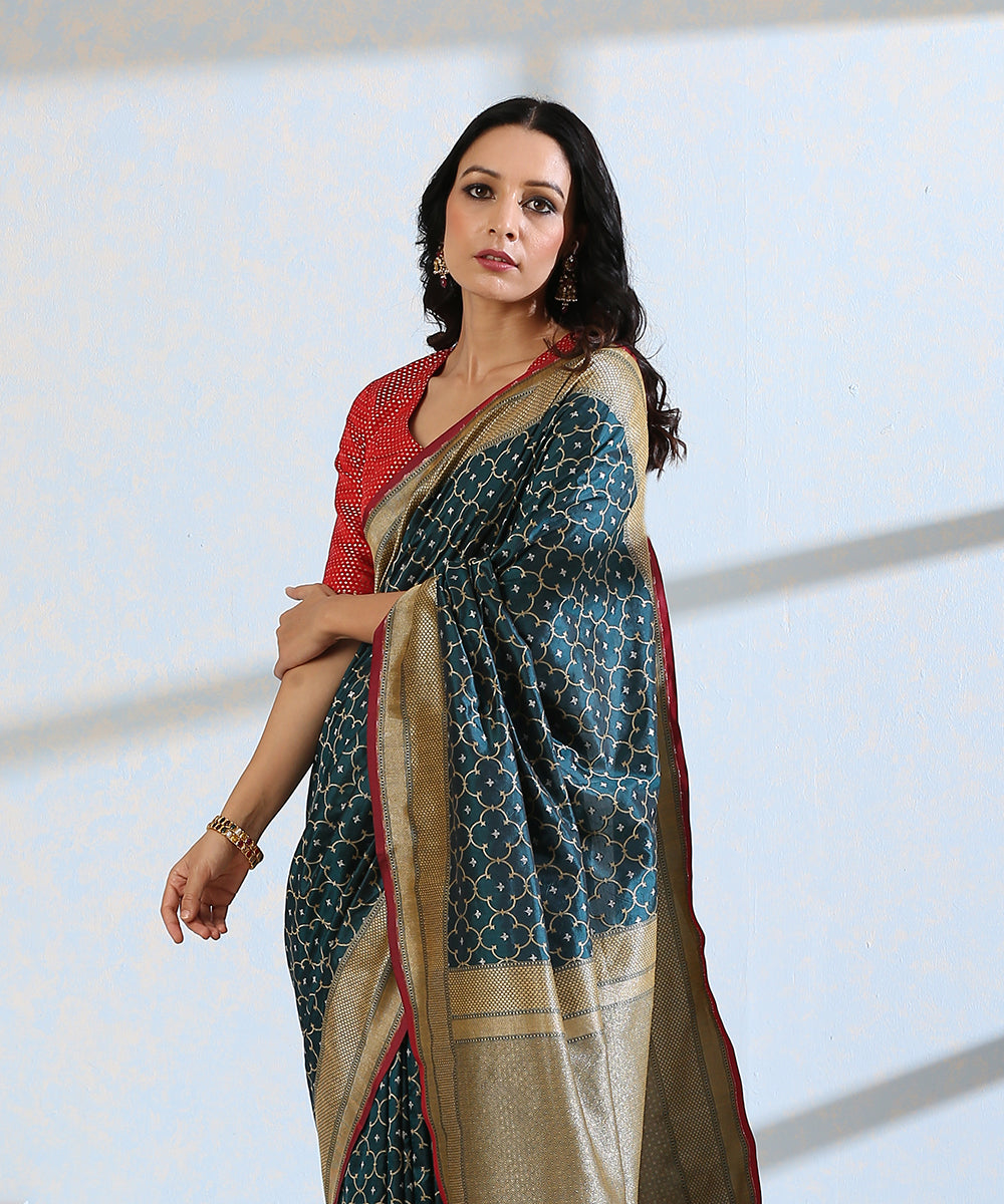 Handloom_Teal_Pure_Katan_Silk_Cutwork_Banarasi_Saree_with_Jamdani_Weave_WeaverStory_01