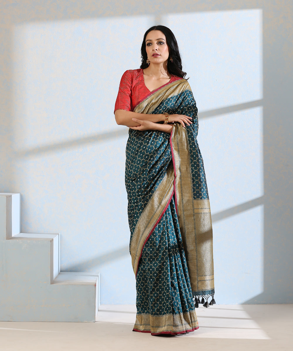 Handloom_Teal_Pure_Katan_Silk_Cutwork_Banarasi_Saree_with_Jamdani_Weave_WeaverStory_02