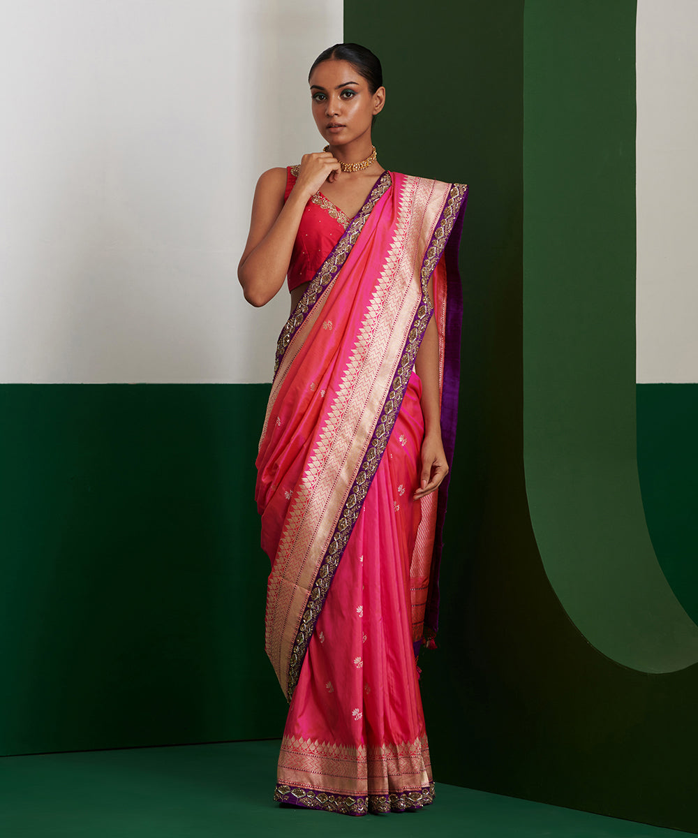 Hot_Pink_Handloom_Pure_Katan_Silk_Banarasi_Saree_With_Small_Flower_Motifs_WeaverStory_02