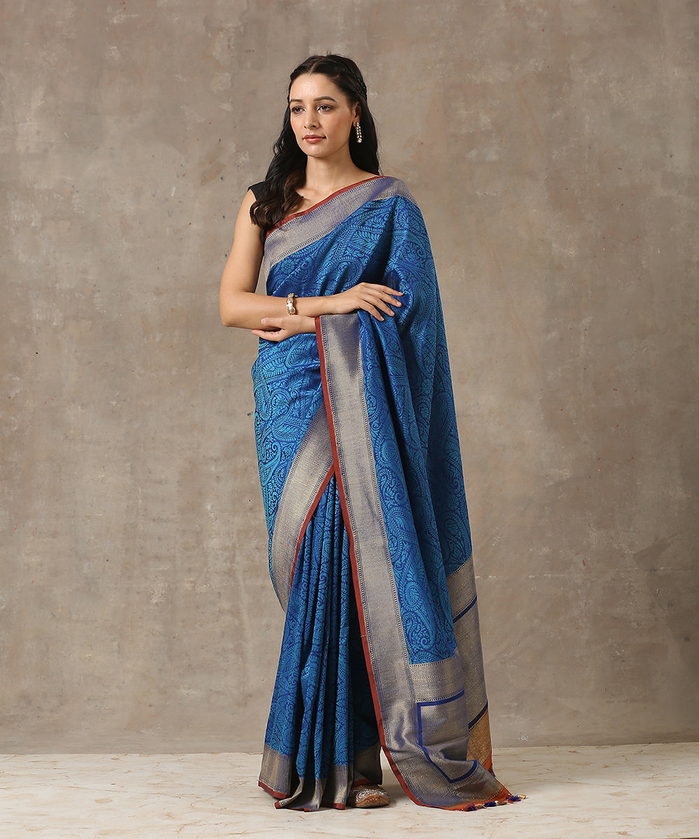 Handloom_Blue_Jamawar_Katan_Georgette_Banarasi_Saree_with_Cutwork_Weave_WeaverStory_02