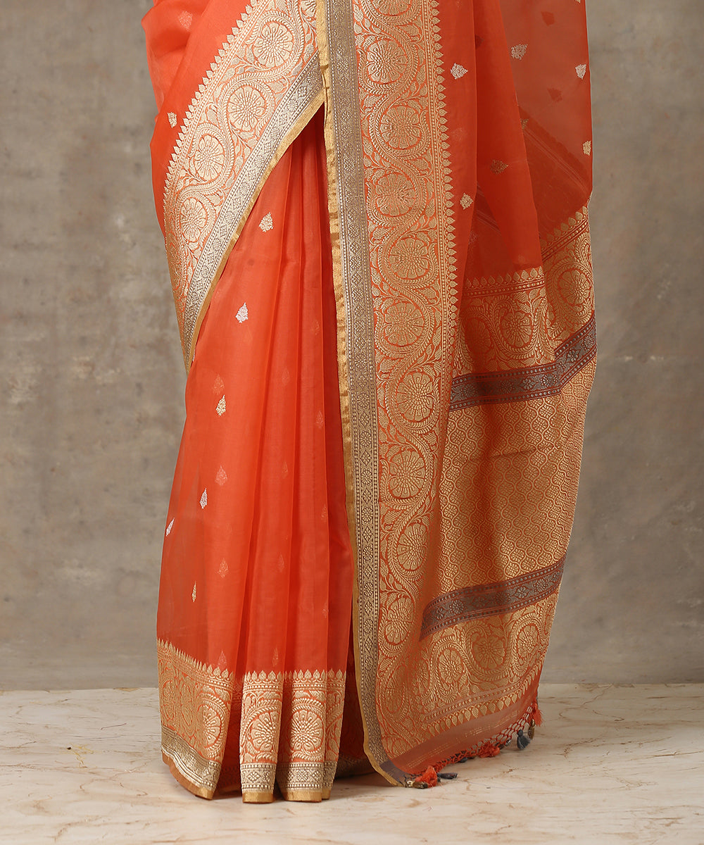 Handloom_Orange_Kora_Silk_Banarasi_Saree_With_Kadhwa_Border_WeaverStory_04