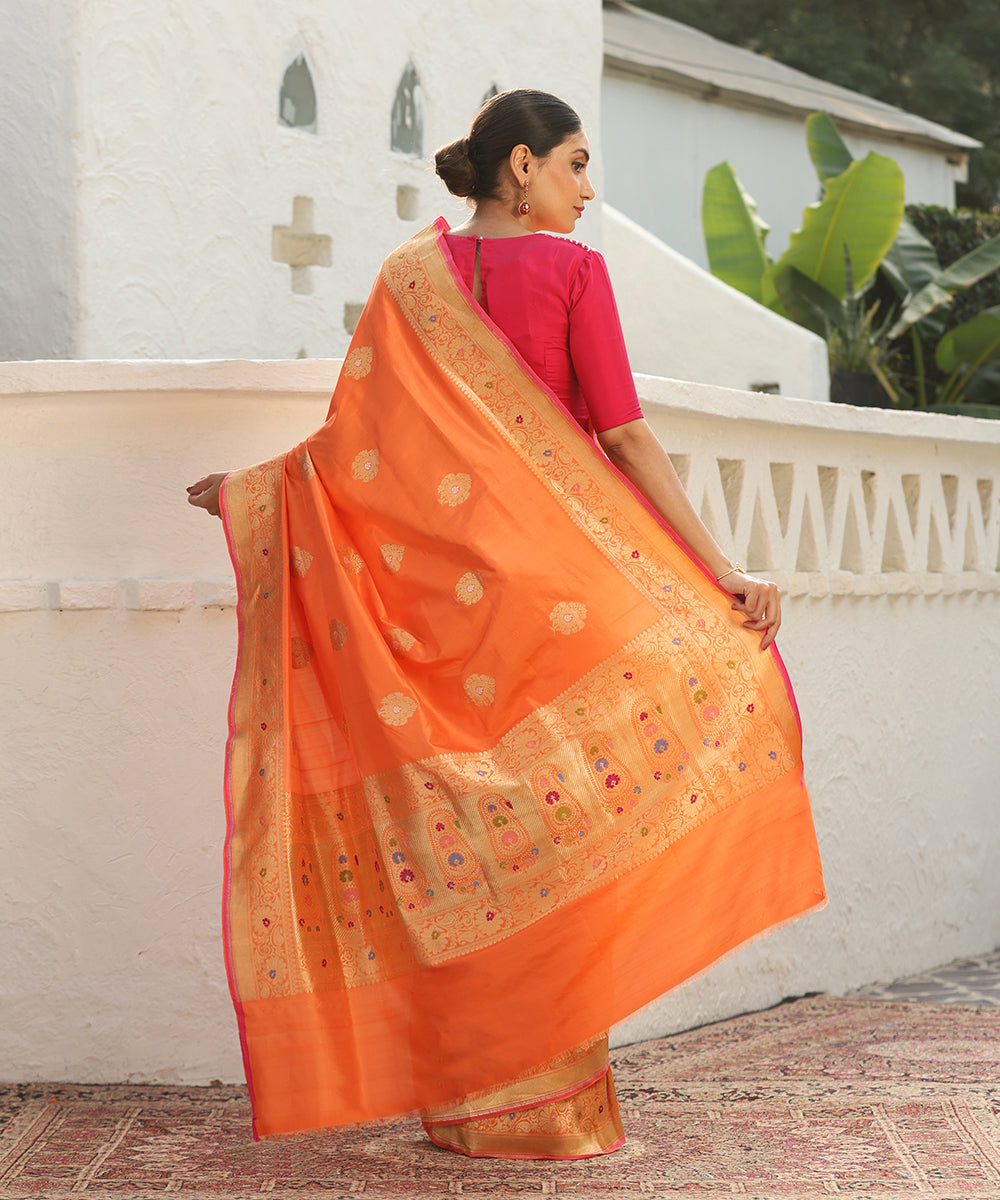 Handloom_Orange_Pure_Katan_Silk_Banarasi_Saree_With_Kadhwa_Booti_WeaverStory_03
