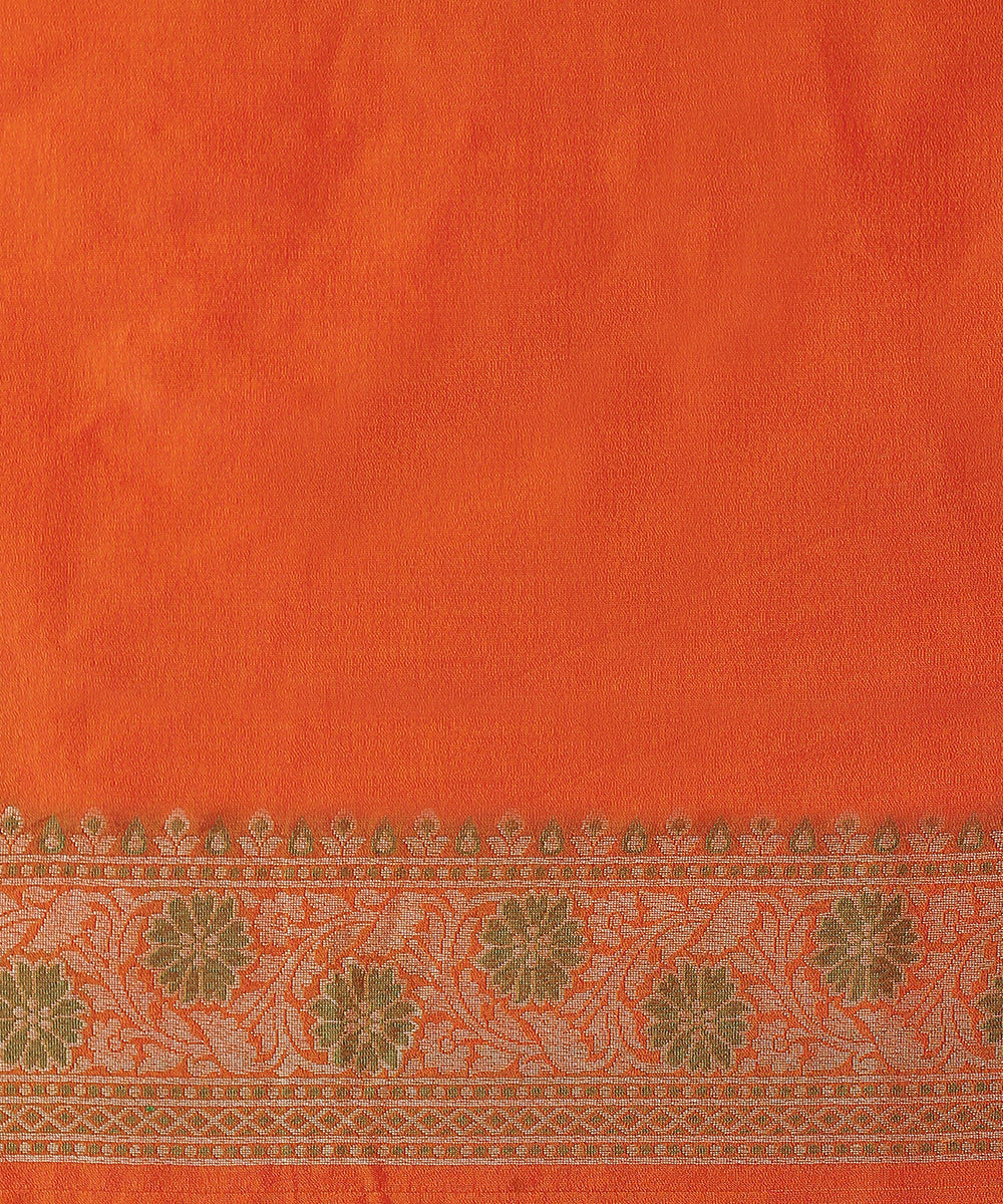 Handloom_Green_Katan_Georgette_Banarasi_Patola_Saree_With_Orange_Border_WeaverStory_05