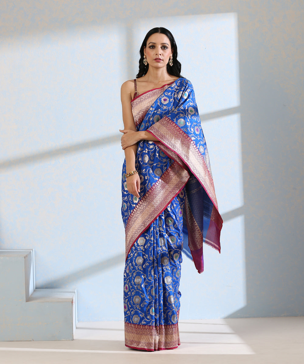 Royal_Blue_Handloom_Pure_Katan_Silk_Banarasi_Saree_With_Maroon_Border_WeaverStory_02