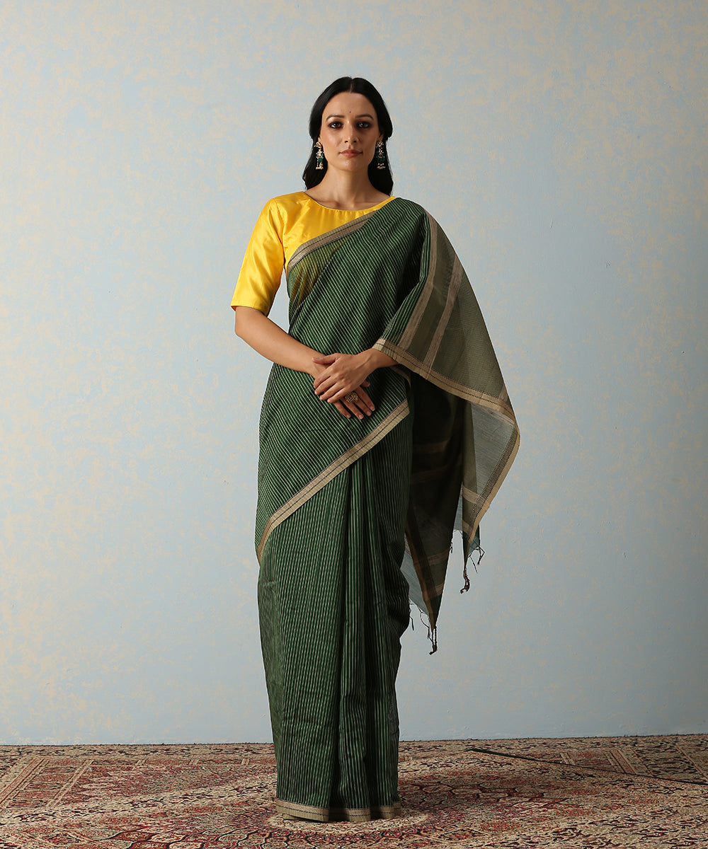 Handloom_Green_Stripes_Maheshwari_Saree_WeaverStory_02