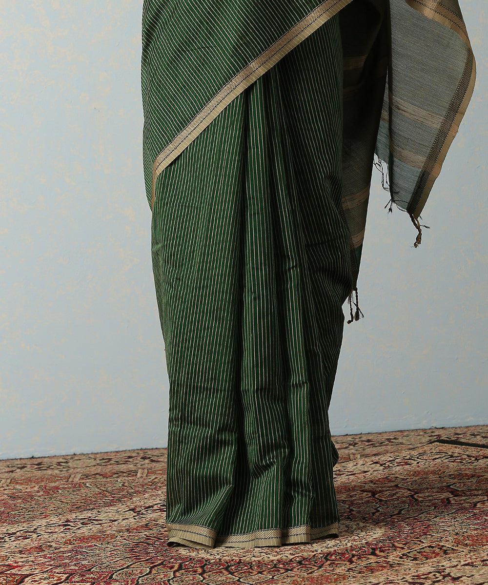 Handloom_Green_Stripes_Maheshwari_Saree_WeaverStory_04
