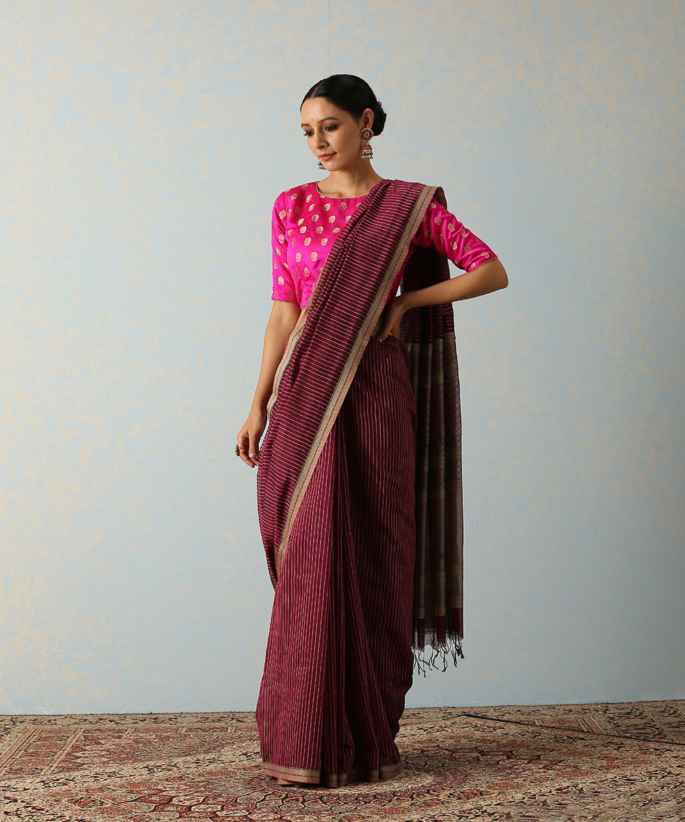 Wine_Handloom_Stripes_Maheshwari_Saree_WeaverStory_02
