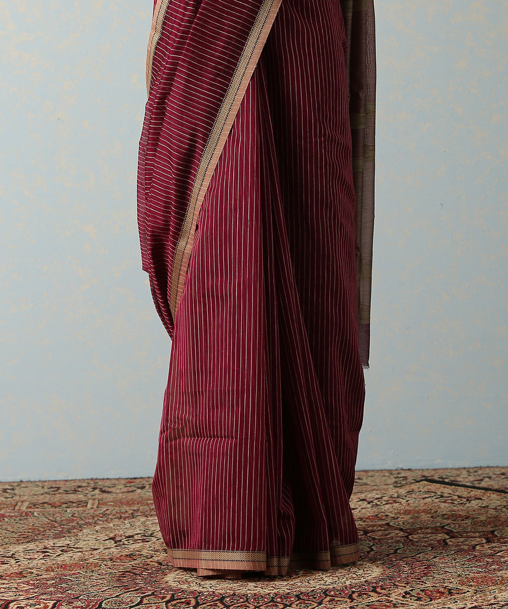 Wine_Handloom_Stripes_Maheshwari_Saree_WeaverStory_04