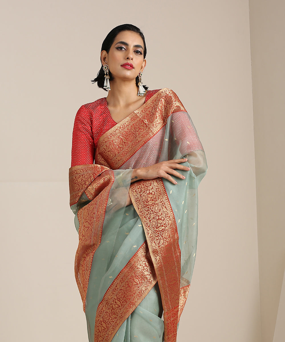 Blue_Handloom_Organza_Silk_Chanderi_Saree_With_Gold_Meenakari_Border_WeaverStory_01