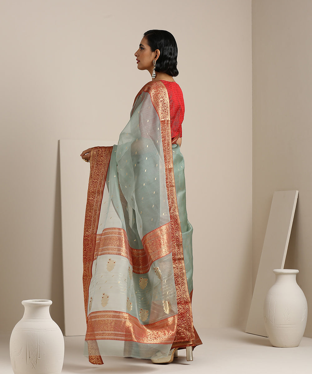 Blue_Handloom_Organza_Silk_Chanderi_Saree_With_Gold_Meenakari_Border_WeaverStory_03