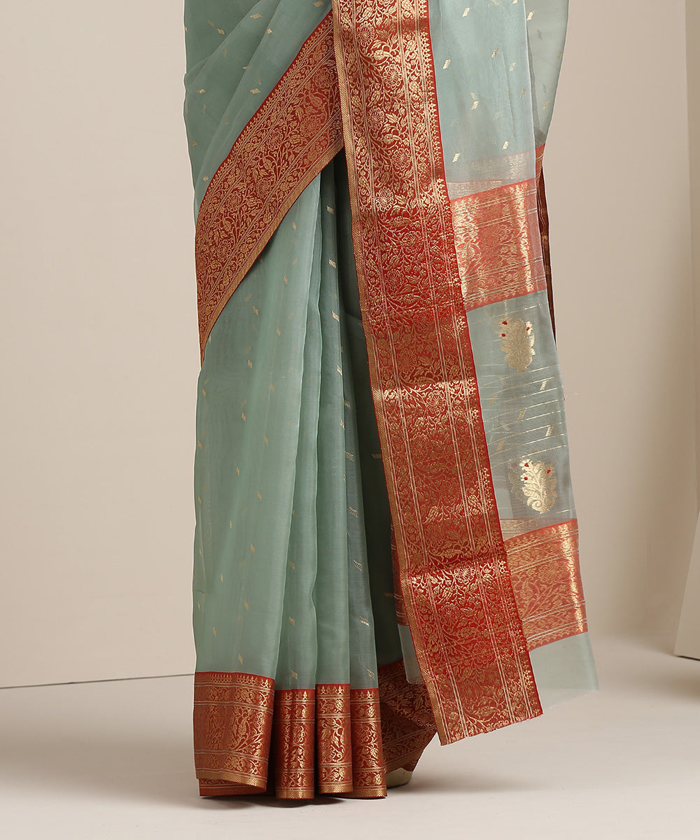 Blue_Handloom_Organza_Silk_Chanderi_Saree_With_Gold_Meenakari_Border_WeaverStory_04