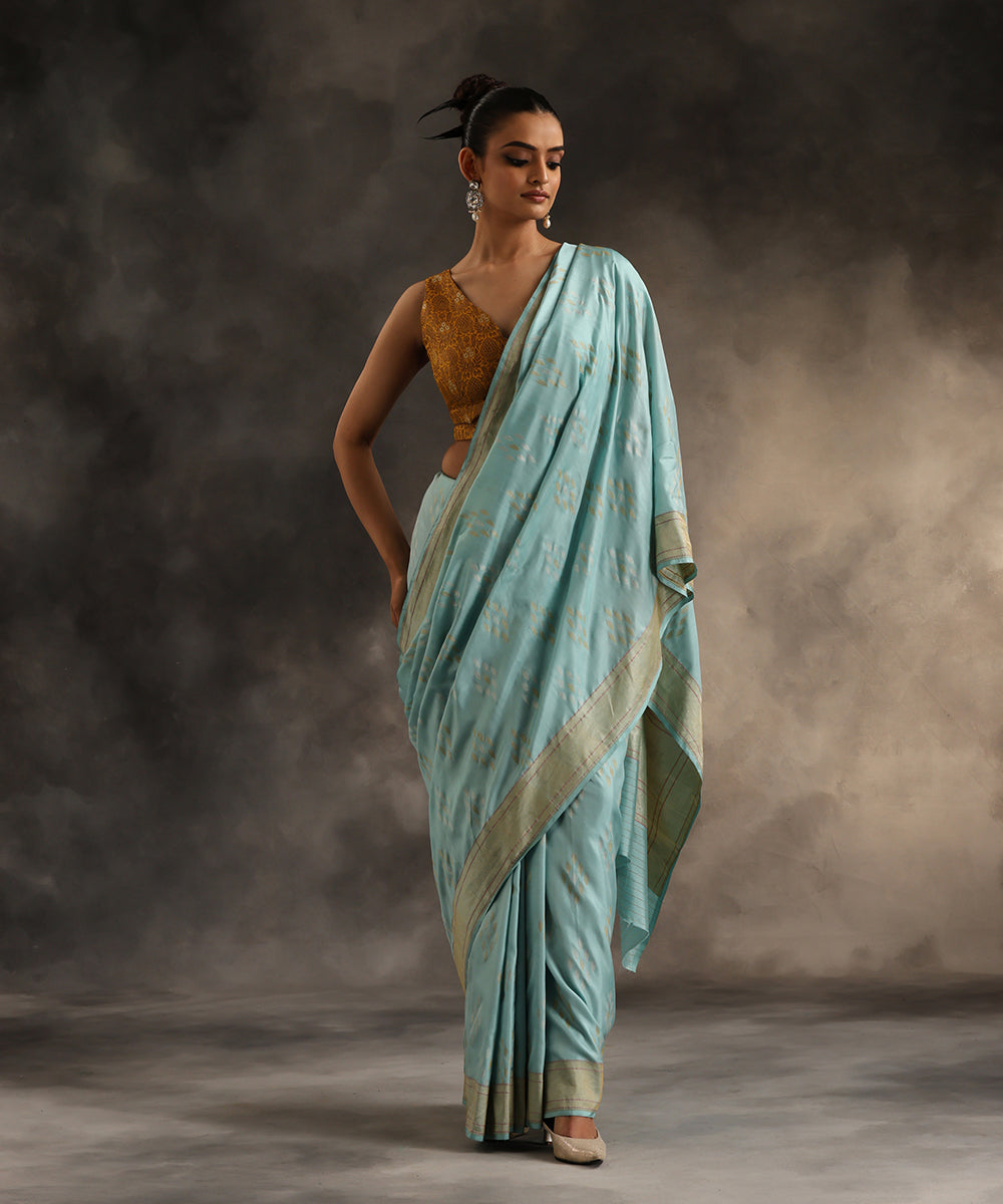 Blue_Handloom_Pure_Katan_Silk_Ektara_Jamdani_Banarasi_Saree_WeaverStory_02