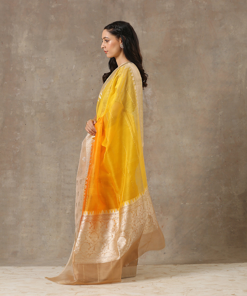 Handloom_Yellow_Ektara_Organza_Banarasi_Saree_With_Beige_Kadhwa_Booti_Border_WeaverStory_03