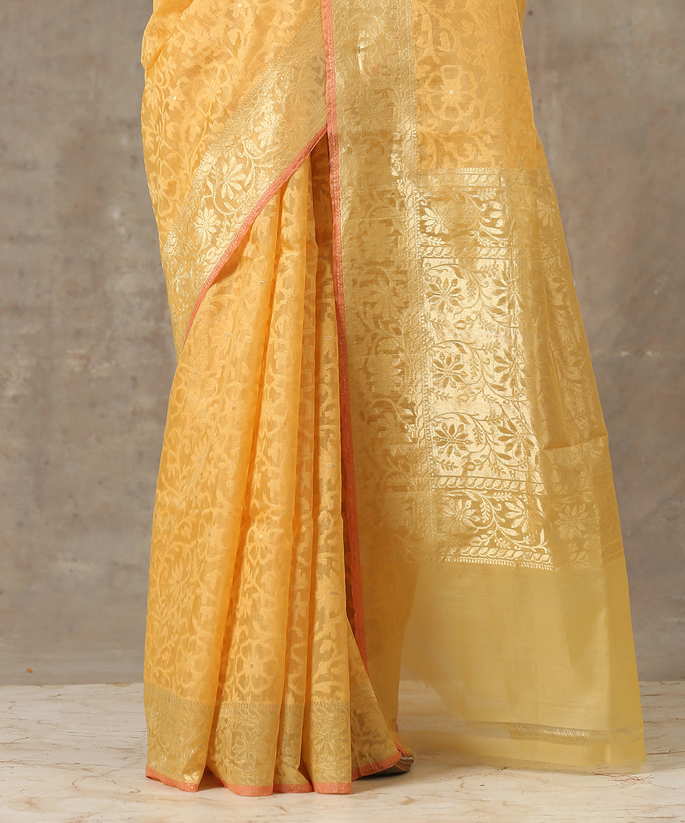 Handloom_Yellow_Kora_Cotton_Banarasi_Saree_with_All_Over_Jaal_WeaverStory_04