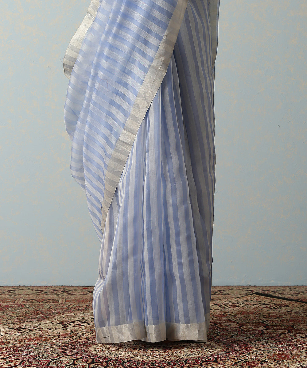 Handloom_Blue_Stripes_Cotton_Silk_Chanderi_SareeWith_Thin_Border_WeaverStory_04