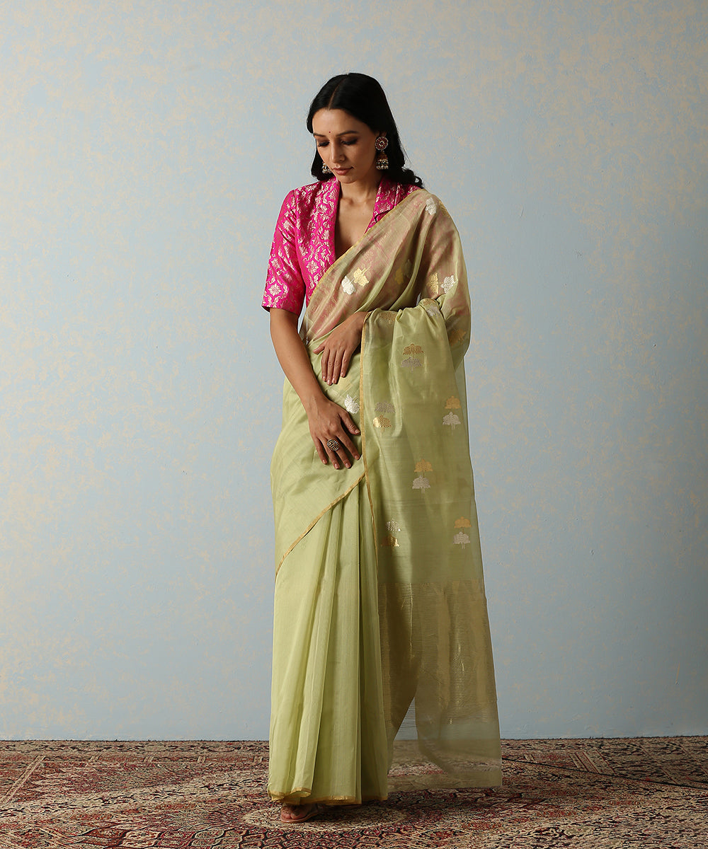 Pista_Green_Handloom_Chanderi_Saree_With_Double_Tree_Motif_WeaverStory_02
