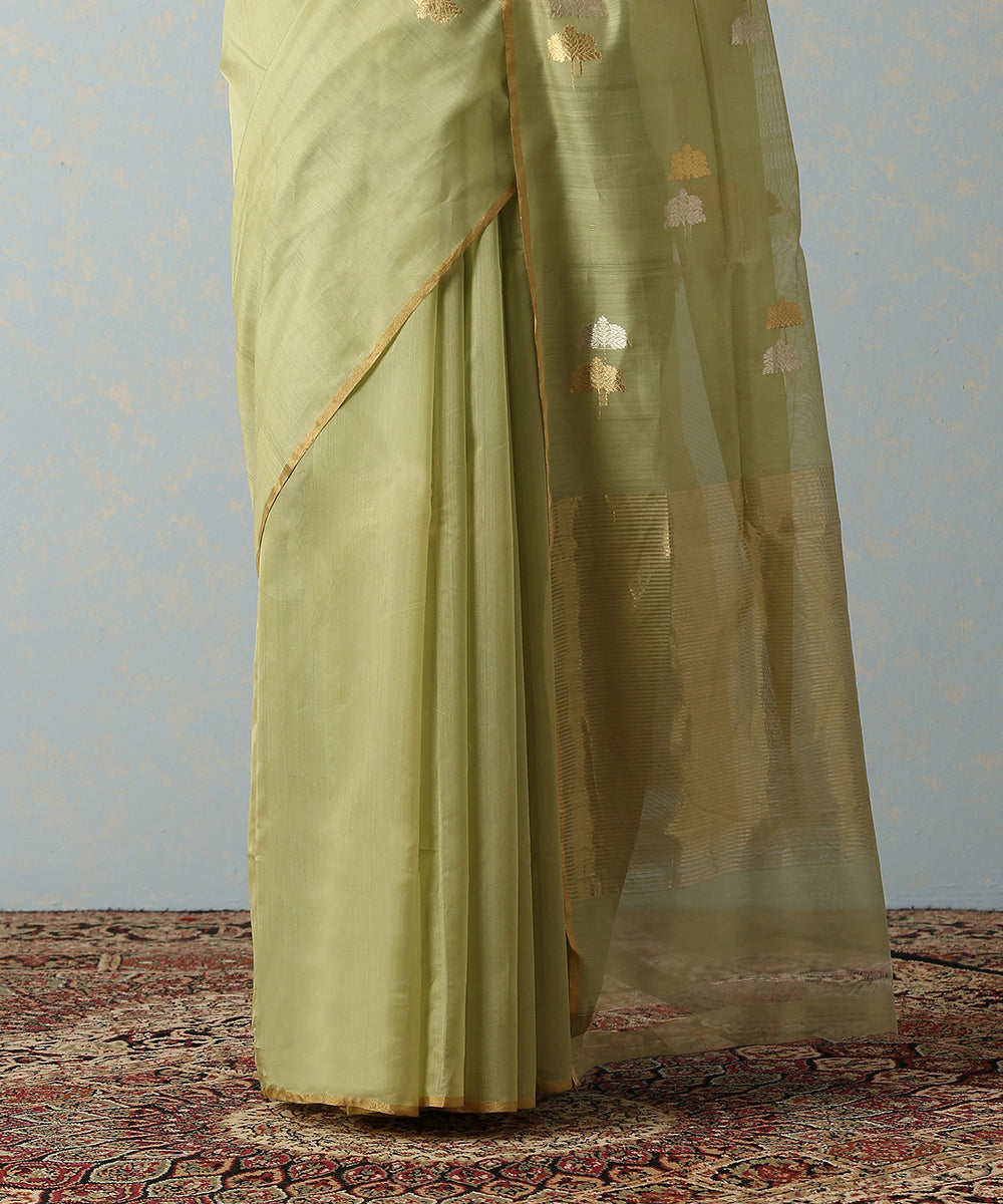Pista_Green_Handloom_Chanderi_Saree_With_Double_Tree_Motif_WeaverStory_04