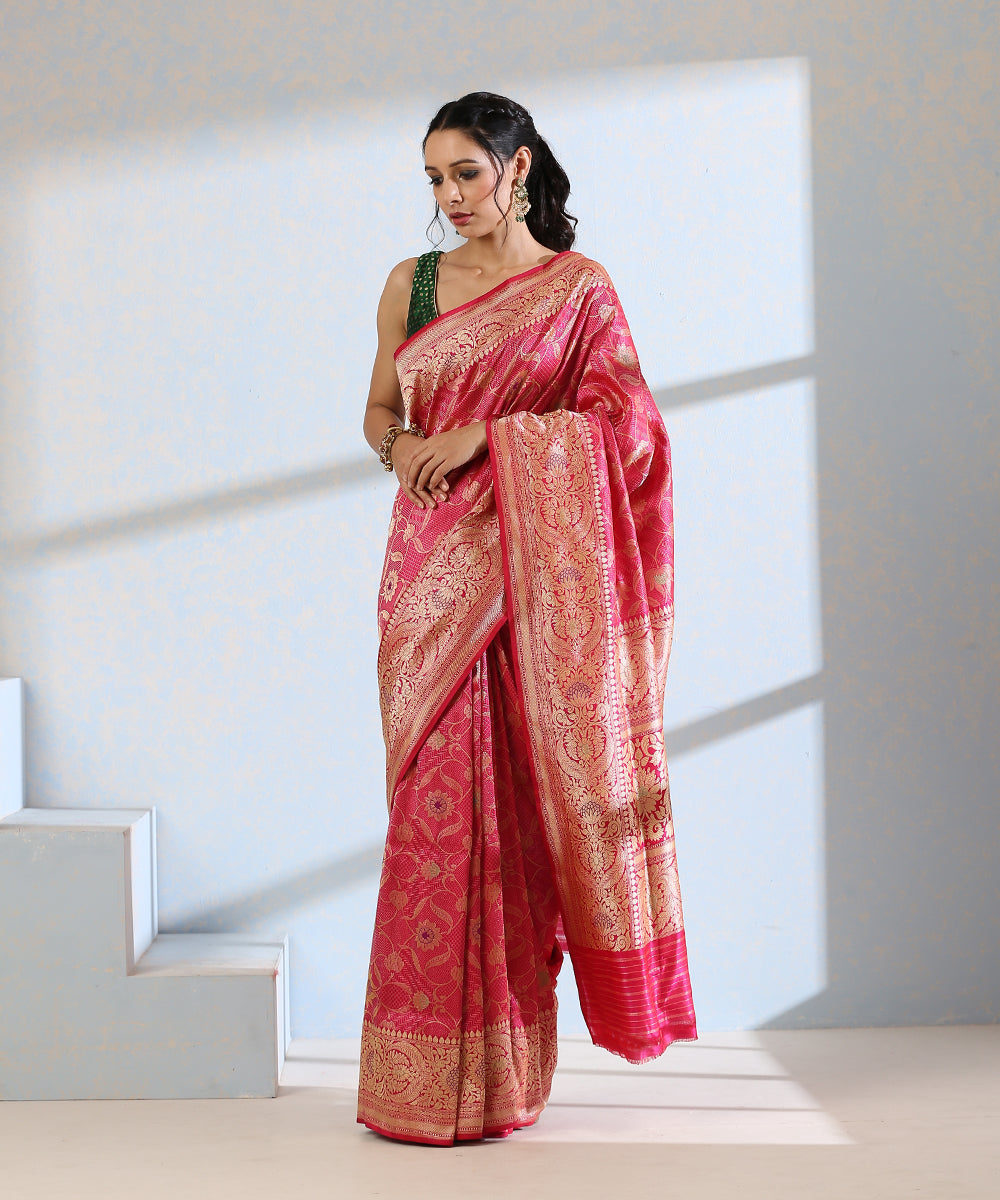 Handloom_Pink_Pure_Katan_Silk_Kimkhab_Banarasi_Saree_With_Floral_Border_WeaverStory_02