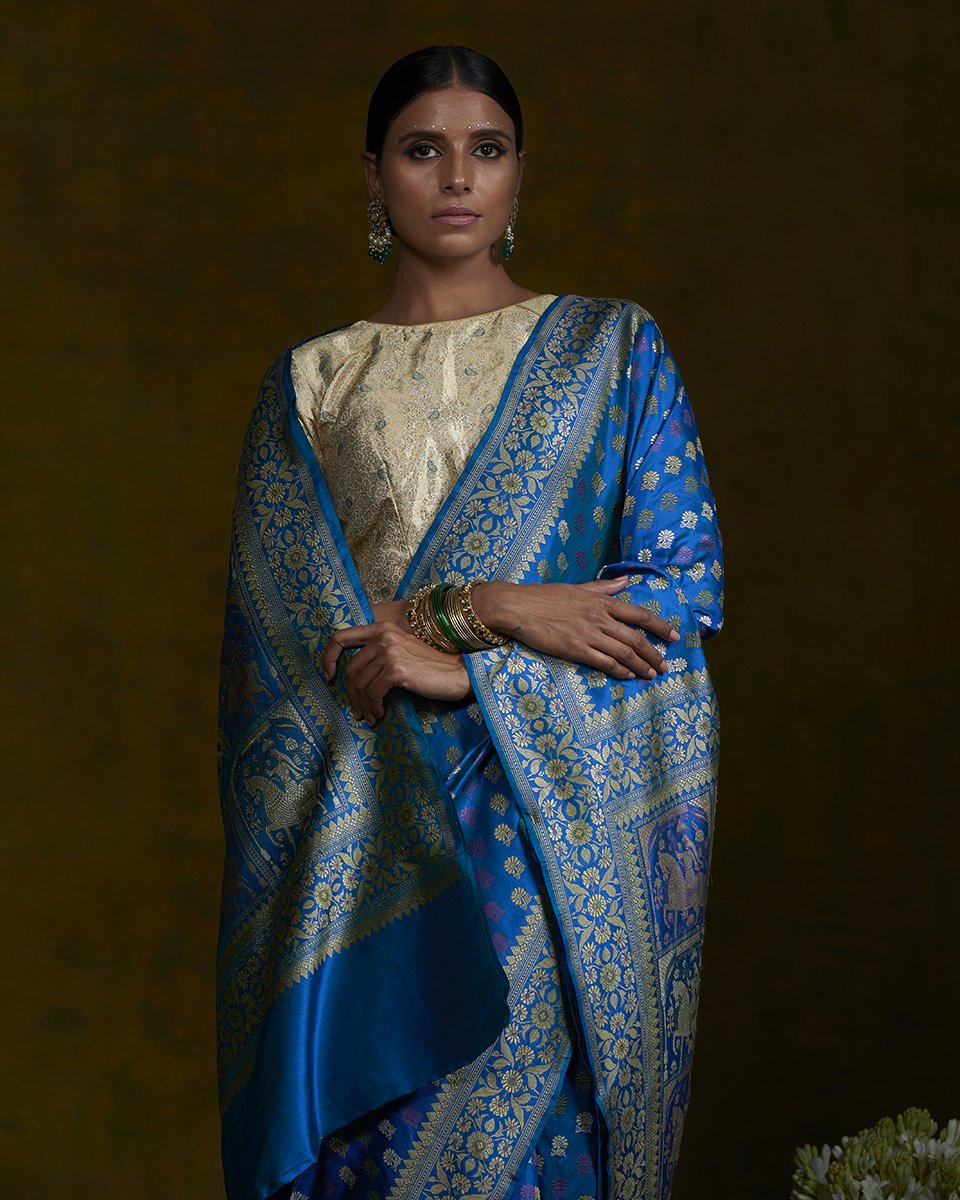 Blue_Handloom_Banarasi_Baluchari_Saree_with_Horse_Pallu_WeaverStory_01
