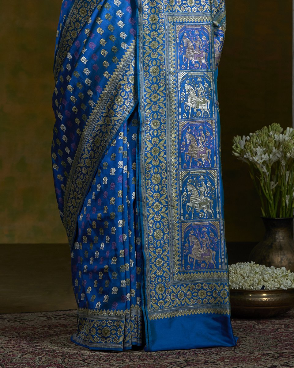 Blue_Handloom_Banarasi_Baluchari_Saree_with_Horse_Pallu_WeaverStory_04