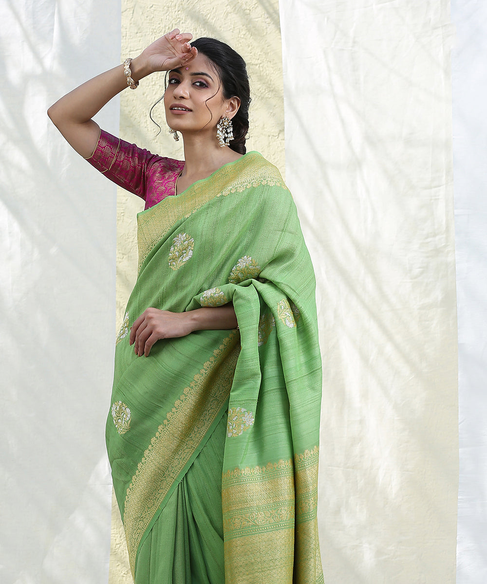 Light_Green_Handloom_Tussar_Georgette_Banarasi_Saree_with_Kadhwa_Booti_WeaverStory_01