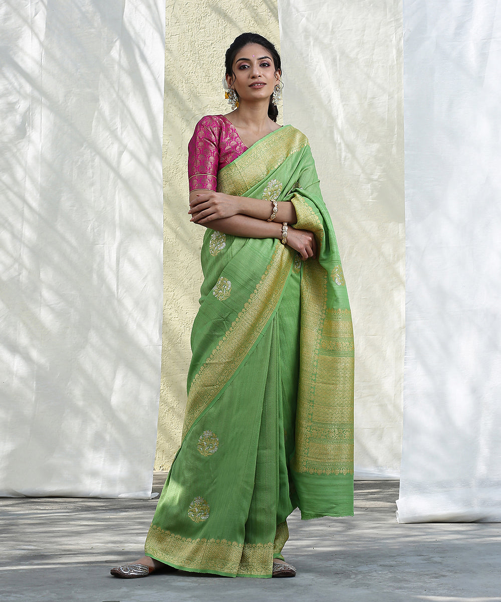 Light_Green_Handloom_Tussar_Georgette_Banarasi_Saree_with_Kadhwa_Booti_WeaverStory_02
