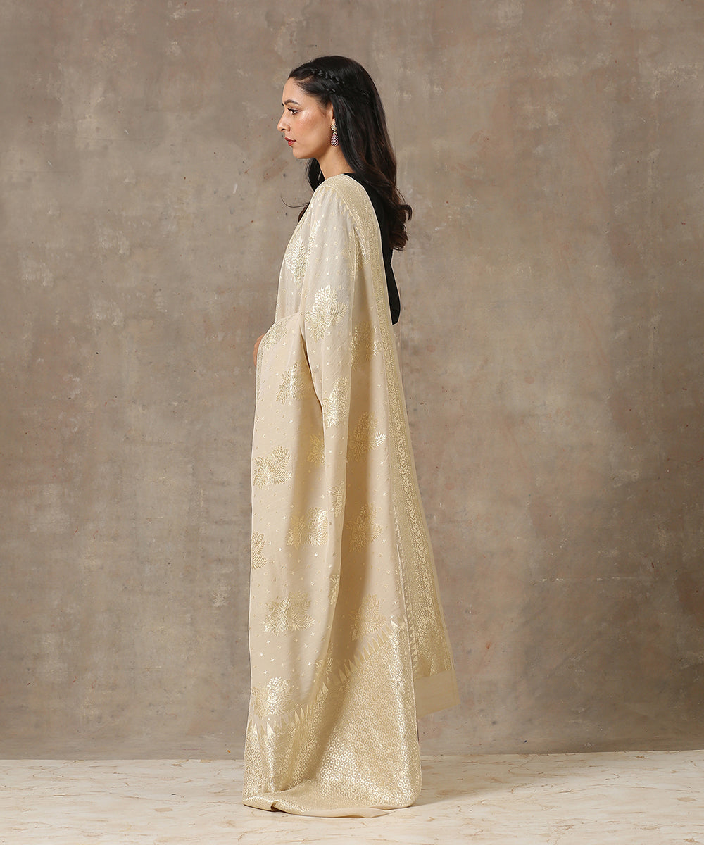 Handloom_Beige_Tussar_Georgette_Banarasi_Saree_With_Floral_Boota_WeaverStory_03