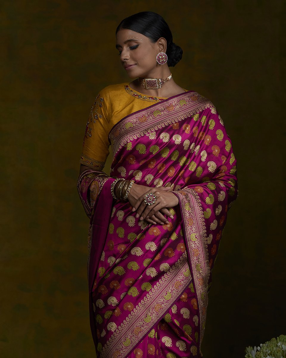 Purple_Handloom_Ambi_Booti_Baluchari_Saree_with_Multicolor_Paisley_Border_WeaverStory_01