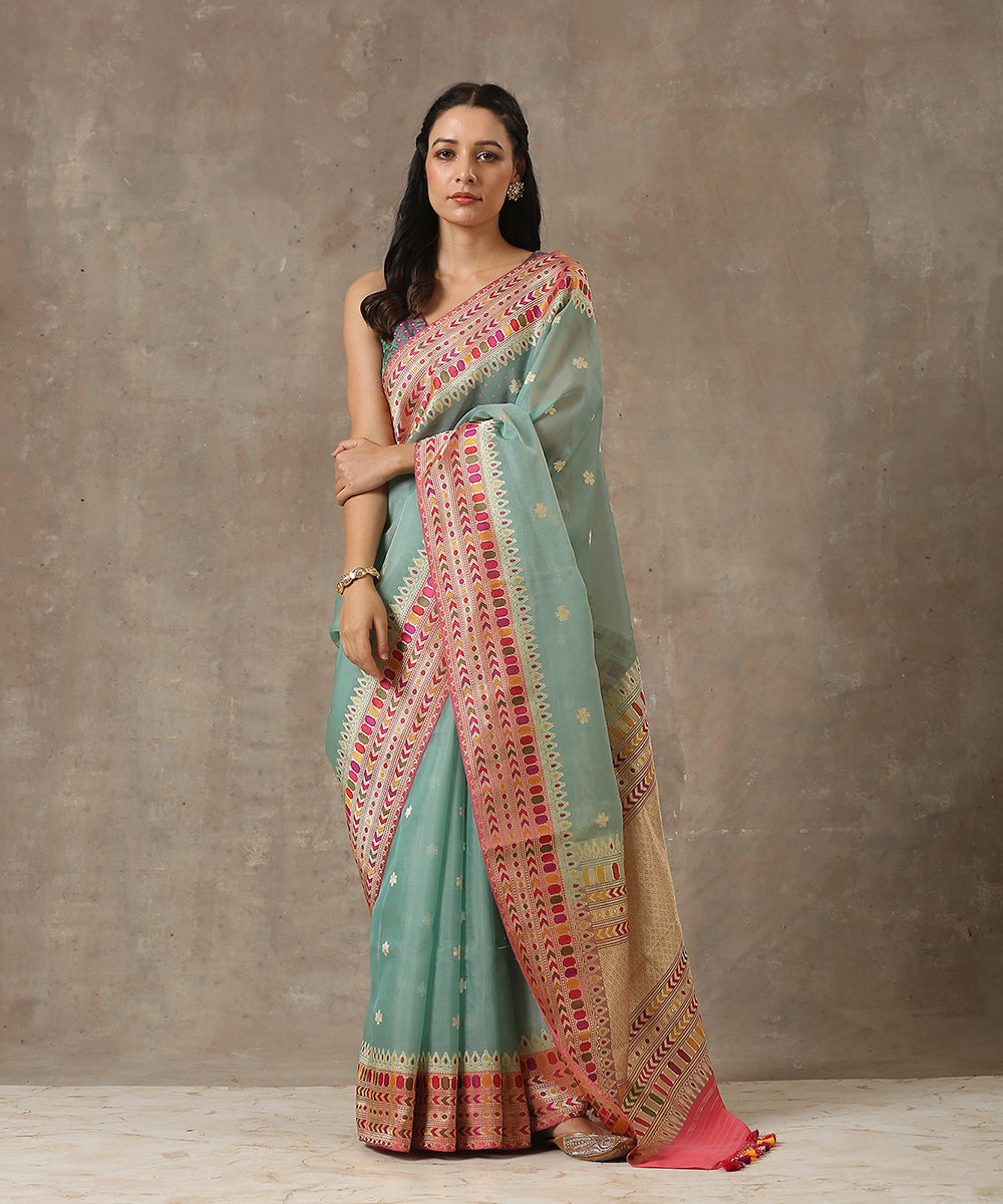 Aqua_Blue_Handloom_Kora_Silk_Banarasi_Saree_With_Meenakari_Kadhwa_Border_WeaverStory_02