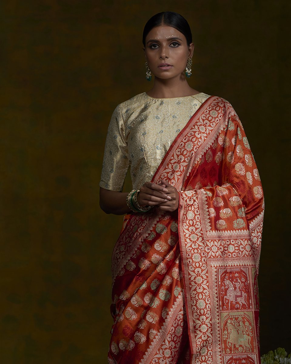 Rust_Handloom_Banarasi_Baluchari_Saree_with_Elephant_Pallu_WeaverStory_01