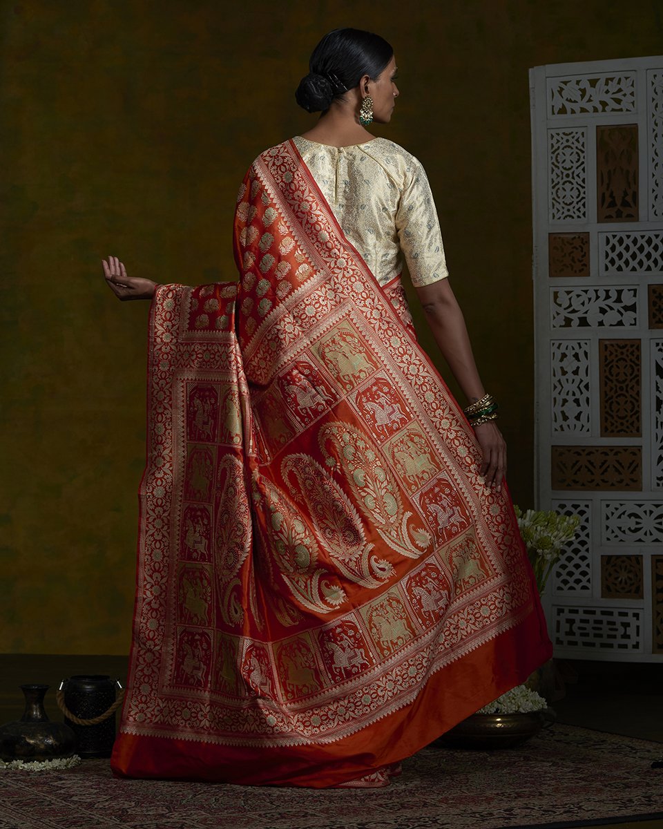 Rust_Handloom_Banarasi_Baluchari_Saree_with_Elephant_Pallu_WeaverStory_03