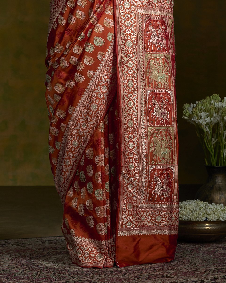 Rust_Handloom_Banarasi_Baluchari_Saree_with_Elephant_Pallu_WeaverStory_04