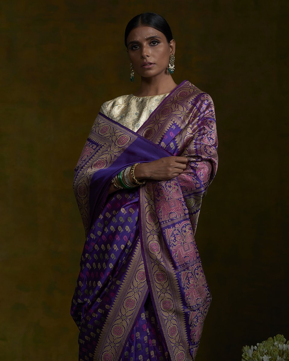 Handllom_Purple_Baluchari_Banarasi_Saree_WeaverStory_01